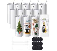 VEVOR Lot de 12 Gobelets Thermos à Sublimation de 95 ins et Droits, Bouteille Sublimable en Acier Inoxydable, Vierges, à Double Paroi, Cadeaux Personnalisés avec Couvercle et Paille, Boîte Cadeau