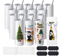 VEVOR Lot de 16 gobelets droits à sublimation, 20 oz gobelets vierges, gobelet à double paroi en acier inoxydable avec paille, couvercle, brosse, fond, film rétractable, boîte cadeau, pour presse à ch