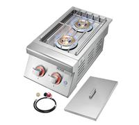 VEVOR Lot de 2 brûleurs latéraux à double barbecue au propane liquide de 17 000 BTU pour cuisine extérieure, convertible en gaz naturel, acier inoxydable 304, double brûleur intégré avec LED pour