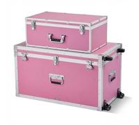 VEVOR Lot de 2 Caisses de Transport, Coffre de Rangement à Roulettes avec 3 Poignées Métalliques, Valises pour Décoration de Maison, Voyage, Stockage, Cadre en Métal et Cadenas à Combinaison, Roses