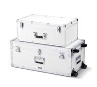 VEVOR Lot de 2 Caisses de Transport, Coffre de Rangement à Roulettes avec 3 Poignées Métalliques, Valises pour Voyage, Stockage, Décoration de Maison, Cadre en Métal, Cadenas à Combinaison, Blanches