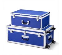 VEVOR Lot de 2 Caisses de Transport, Coffre de Rangement à Roulettes avec 3 Poignées Métalliques, Valises pour Voyage, Stockage de Vêtements et Outils, Cadenas à Combinaison et Cadre en Métal, Bleues