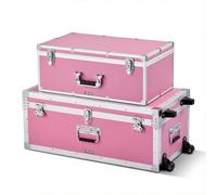 VEVOR Lot de 2 Caisses de Transport, Coffre de Rangement à Roulettes avec 3 Poignées Métalliques, Valises pour Décoration de Maison, Voyage, Déménagement, Cadenas à Combinaison, Cadre en Métal, Roses