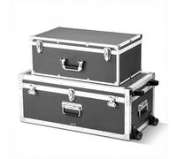 VEVOR Lot de 2 Caisses de Transport, Coffre de Rangement à Roulettes avec 3 Poignées Métalliques, Valises pour Déménagement, Voyage, Stockage d'Outils, Cadre en Métal et Cadenas à Combinaison, Grises