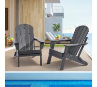 VEVOR Chaise Adirondack en Plastique, Lot de 2, Fauteuil de Jardin Pliant Portable, Charge 181,4 kg, avec Porte-Gobelet, Accoudoir Relaxant, pour Toutes Saisons, Extérieur, Patio, Arrière-Cour, Gris