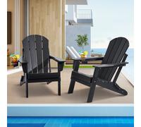 VEVOR Chaise Adirondack en Plastique, Lot de 2, Fauteuil de Jardin Pliant Portable, Charge 181,4 kg, avec Porte-Gobelet, Accoudoir Relaxant, pour Toutes Saisons, Extérieur, Patio, Arrière-Cour, Noir