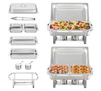 VEVOR Lot de 2 Chauffe-Plat Buffet Chauffant à Combustible 2 Bacs de 7,5 L Inox
