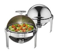 VEVOR Chauffe-Plat Lot de 2 Bacs Ronds de 5,5 L Buffet Chauffant à Combustible Réchaud Inox Alimentaire Récipient Maintient au Chaud Couvercle Enroulable Buffet en Libre-Service Hôtel Restauration