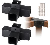 VEVOR Lot de 2 connecteurs de poteaux en plaques d'acier de 2 mm d'épaisseur Angle de poteau Pergola Connecteur d'angle en bois Structure de botte 90° Support d'angle Poutre en bois Pavillon Kit de fi
