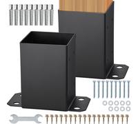 VEVOR Lot de 2 douilles à visser 96 x 140 x 163 mm Support de poteau en acier au carbone avec revêtement par pulvérisation Installation sur sol en béton ou en bois Patin de poteau Poteau idéal pour pe