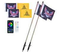VEVOR Lot de 2 Fouets Lumineux LED de 1,2 m, Antenne Lumineuse RGB avec Télécommande APP et RF, Étanche, avec 4 Drapeaux, Éclairage pour UTV, VTT, Motos, RZR, Can-Am, Camions, Tout-terrain, Go-karts