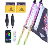 VEVOR Lot de 2 Fouets Lumineux LED de 122 cm avec Base à Ressort, Télécommande APP et RF, Étanche à 360° en Spirale RVB avec 2 Drapeaux, Éclairage pour UTV, VTT, Motos, RZR, Camions, Tout-terrain