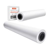 VEVOR Lot de 2 rouleaux de papier grand format de 61 cm x 45,7 m, rouleaux de papier Bond CAO avec noyau de 5,1 cm, rouleaux de papier Bond de 9,1 kg, idéal pour les dessins CAO, les plans