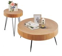 VEVOR Lot de 2 Tables de Salon Table Basse Ronde 79,6 cm avec Table d'Appoint