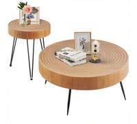 VEVOR Lot de 2 Tables de Salon Rondes, Table Basse Industrielle de 79,6 x 79,6 x 36,5 cm avec 1 Bout de Canapé de 39,8 x 39,8 x 46,5 cm, avec Pieds en Métal, Meuble pour Bureau, Salon et Appartement