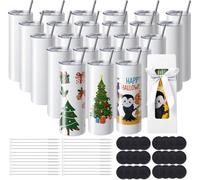 VEVOR Lot de 24 gobelets à sublimation, 20 oz gobelets vierges, gobelet à double paroi en acier inoxydable avec paille, couvercle, brosse, fond, film rétractable, boîte cadeau, pour presse à chaleur &