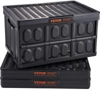 VEVOR Lot de 3 boîtes pliantes professionnelles 45L en PP Boîte de transport avec couvercle Boîte de rangement pliante avec poignée Caisses empilables Storage Box Boîtes pliantes pour le rangement et