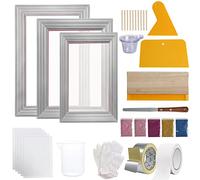 VEVOR Lot de 3 Cadres de Sérigraphie Kit de Sérigraphie Cadre en Aluminium 25,4 x 35,6 cm/20,3 x 30,48 cm/15,2 x 25,4 cm à Maille 110 Accessoires Complets Grattoir Ruban pour Tissu Papier Plastique