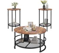 VEVOR Lot de 3 Tables de Salon Rondes, Table Basse Industrielle de 80 x 80 x 46,5 cm avec 2 Bouts de Canapé de 40 x 40 x 60 cm, avec Pieds en Métal, Mobilier pour Bureau, Salon et Appartement