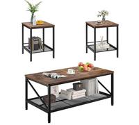 VEVOR Lot de 3 tables salon – Table basse industrielle 105×60×46 cm + 2 bouts 45×45×56,5 cm