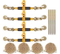 VEVOR Lot de 4 Attache-chaîne à cliquet, 5/16"-3/8", avec chaînes G80, Limite de Charge sûre, poignée antidérapante pour remorque de Camion à Chargement Bas