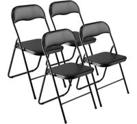 VEVOR Lot de 4 Chaises Pliantes Portables, Chaise de Salle à Manger en Cuir avec Cadre en Métal et Coussin Rembourré, Sièges Empilables pour Intérieur et Extérieur, Maison, Cour, Jardin, Fêtes, Noir