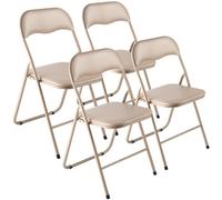 VEVOR Lot de 4 Chaises Pliantes Portables, Chaise de Salle à Manger en Cuir avec Cadre en Métal et Coussin Rembourré, Sièges Empilables pour Intérieur et Extérieur, Maison, Cour, Jardin, Fêtes, Kaki