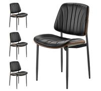 VEVOR Lot de 4 Chaises Salle à Manger Modernes, Ensemble Chaises de Cuisine en Cuir Rembourré, avec Coussins Épais et Pieds en Métal, Meuble d’Appoint Peu Encombrant, pour Table à Manger, Noir