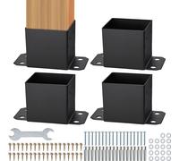 Lot de 4 Support de Poteau Bois -VEVOR-142x142 mm Acier au Carbone Revêtement pour Support Garde-corps Terrasse, Pavillon-Noir Mat