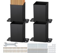 VEVOR Lot de 4 douilles à visser 96 x 140 x 163 mm Support de poteau en acier au carbone avec revêtement par pulvérisation Installation sur sol en béton ou en bois Patin de poteau Poteau idéal pour pe