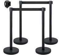VEVOR Lot de 4 pochoirs de contrôle de la foule avec ceinture rétractable noire de 2 m, barrière de contrôle de la foule avec base en métal et béton - Assemblage facile