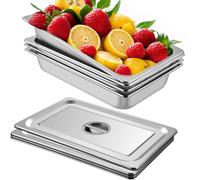 VEVOR Lot de 4 récipients GN - 53 x 32,5 x 10 cm (20,9 x 12,8 x 3,9 pouces) Profondeur Récipient de table vapeur pleine grandeur, capacité 13 L, acier inoxydable