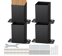 VEVOR Lot de 4 Support de Poteau Bois 4''x4'' 102x102 mm Base de Poteaux Interne 91x91 mm Acier au Carbone Revêtement en Poudre Ancrage de Poteau pour Support Garde-corps Terrasse, Pavillon, Noir Mat