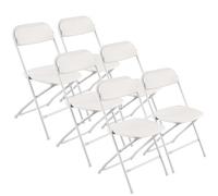 VEVOR Lot de 6 Chaises Pliantes Portables, Chaise de Salle à Manger en Plastique avec Cadre en Métal, Sièges Empilables pour Intérieur et Extérieur, Maison, Cour, Jardin, Fêtes, Événements, Blanc