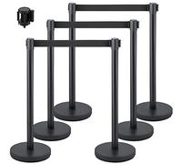 VEVOR Poteaux de Séparation, 6 Pcs Poteau de Guidage avec 2 m Ceinture Noire, Barrière Rétractable Balisage Stable en Acier Inoxydable avec Adaptateur, pour Hôtel Aéroport Banque Séparer des Foules