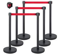 VEVOR Lot de 6 poteaux de contrôle de la foule avec une ceinture rétractable rouge de 2 m, une barrière de contrôle noire avec base en caoutchouc - Assemblage facile pour le contrôle de la foule