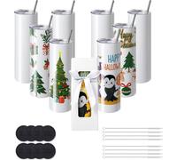 Gobelets Thermos À Sublimation-Vevor-89 Cl-8pcs-Fins-Droits-Acier Inoxydable-Vierges-Double Paroi-Couvercle Et Paille-Boîte Cadeau Multicolore