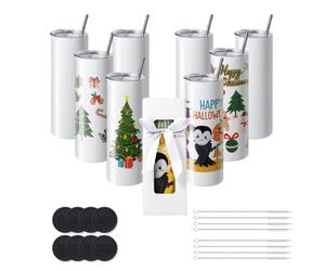 VEVOR Lot de 8 Gobelets Thermos à Sublimation de 95 ins et Droits, Bouteille Sublimable en Acier Inoxydable, Vierges, à Double Paroi, Cadeaux Personnalisés avec Couvercle et Paille, Boîte Cadeau