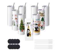 VEVOR Lot de 8 gobelets vierges à double paroi en acier inoxydable avec paille, couvercle, brosse, base, emballage rétractable, boîte cadeau, presse et transfert thermique, blanc, 600 ml
