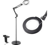 VEVOR Loupe de sol Loupe sur pied 5 fois avec lumière, loupe sur pied réglable en hauteur avec lumière, LED 3 en 1 5 couleurs avec réglage continu, lampe loupe Hobbys Bricolage Noir