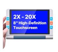 VEVOR Loupe Numérique Portable, Loupe Électronique Écran Tactile 8 pouces, Aide à la Lecture de Basse Vision, Zoom 2x-20x, avec Objectif Autofocus 13 Mpx, 26 Modes Couleur, Sortie HDMI, Stockage 16 Go
