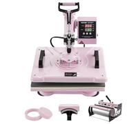 VEVOR Presse à Chaud 5-en-1 Plateau 30x38 cm, Machine de Sublimation Textile avec Presse à Tasses de 89 cL, Pivotant à 360°, Contrôle Numérique Précis, DIY T-shirts/Chapeaux/Tasses/Assiettes, Rose