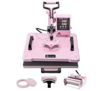 VEVOR Presse à Chaud 5-en-1 Plateau 30x38 cm, Machine de Sublimation Textile avec Presse à Tasses de 89 cL, Pivotant à 360°, Contrôle Numérique Précis, DIY T-shirts/Chapeaux/Tasses/Assiettes, Rose