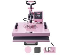 VEVOR Presse à Chaud 5-en-1 Plateau 38x38 cm, Machine de Sublimation Textile avec Presse à Tasses de 89 cL, Pivotant à 360°, Contrôle Numérique Précis, DIY T-shirts/Chapeaux/Tasses/Assiettes, Rose