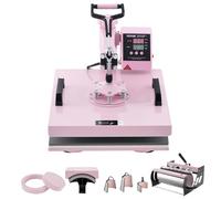 VEVOR Presse à Chaud 8-en-1 Plaque 38x38 cm, Machine de Sublimation Textile avec Presse à Tasses de 18-89 cL, Pivotant à 360°, Contrôle Numérique Précis, DIY T-shirts/Chapeaux/Tasses/Assiettes, Rose