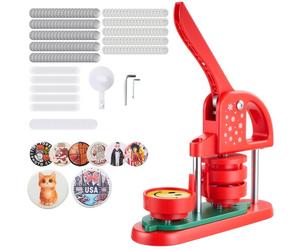 VEVOR Machine à Badges de 58 mm, Presse à Badges Épingles Personnalisés en Plastique, avec 100 Kits de Consommables, Coupe-cercle et Clés Hexagonales, Poignée Ergonomique, pour DIY Épinglettes, Rouge