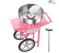 VEVOR Machine à barbe à papa électrique avec chariot, 1000 W, appareil à barbe à papa commercial avec bol en acier inox de 52 cm, cuillère à sucre et tiroir, pour fêtes d'anniversaires d'enfants, rose