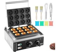 VEVOR Machine à beignets électrique, 1550 W, appareil à donuts commercial avec surface antiadhésive, machine à gaufres chauffante double-face à 12 trous, 50-300 ℃, pour restaurant et usage domestique