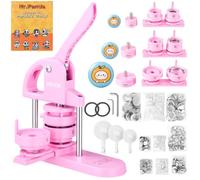VEVOR Machine à boutons 3 en 1, 300 pièces, machine à boutons avec livre magique panda, kit de presse à poignée en arc ergonomique, pour enfants, cadeaux de bricolage, rose