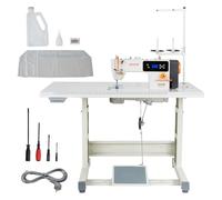 VEVOR Machine à Coudre Industrielle, 550 W Ensemble Machine à Point Noué avec Servomoteur et Table de Couture, Vitesse 5000 PPM, Coupe-fil Automatique, Écran LCD, Éclairage LED, pour Coton et Denim